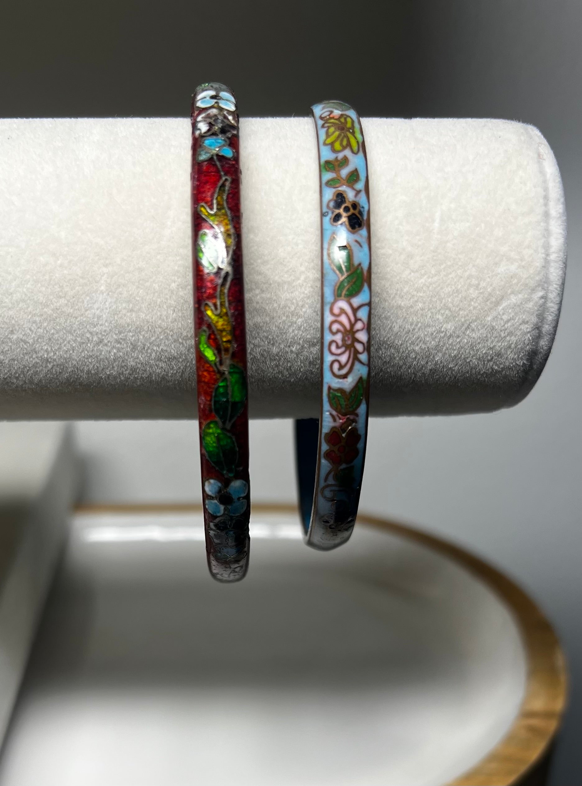 Pair of Vintage Cloissone Floral Bangle Bracelets