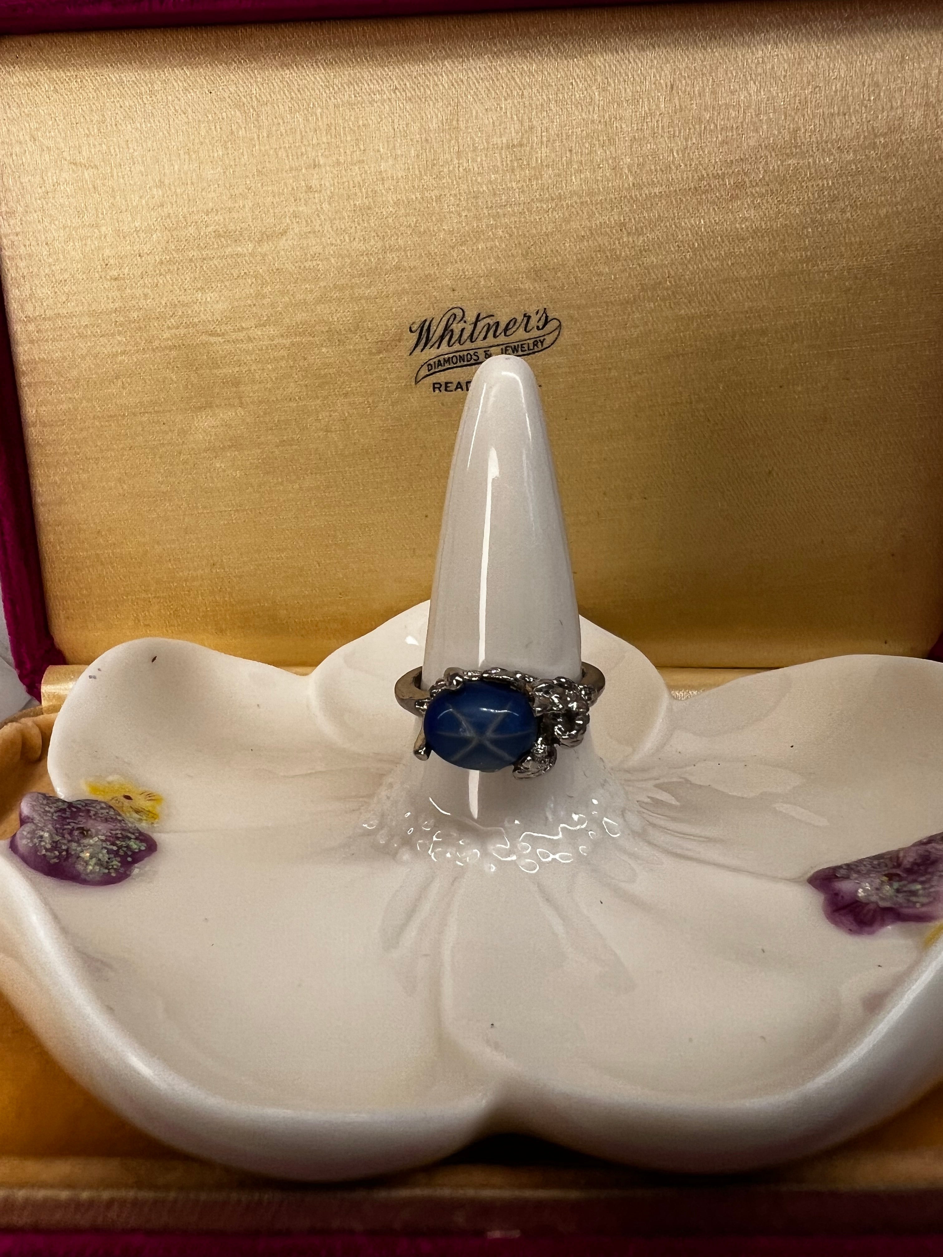 Vintage silver tone blue star Linde ring size 7