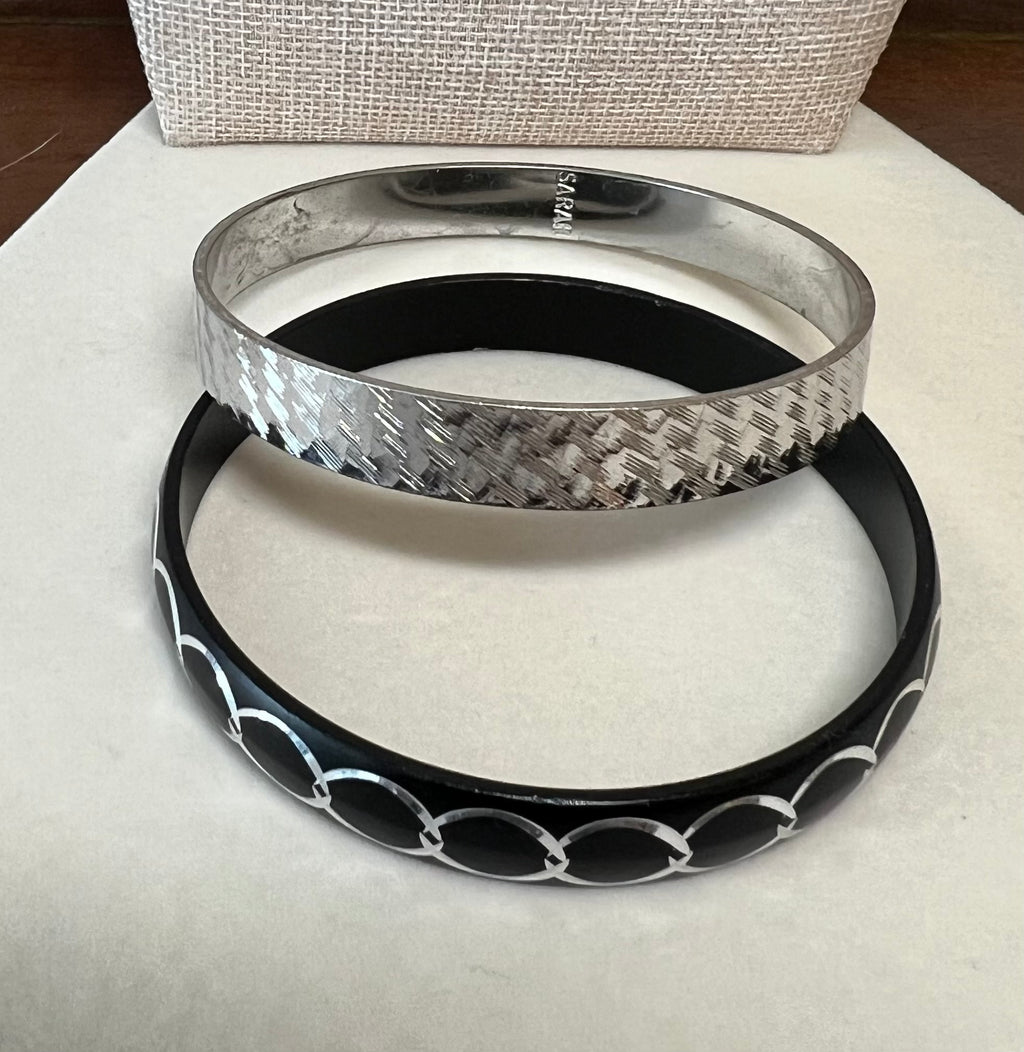 Vintage Sarah Coventry Bangle and Black Silver tone Link Bangle