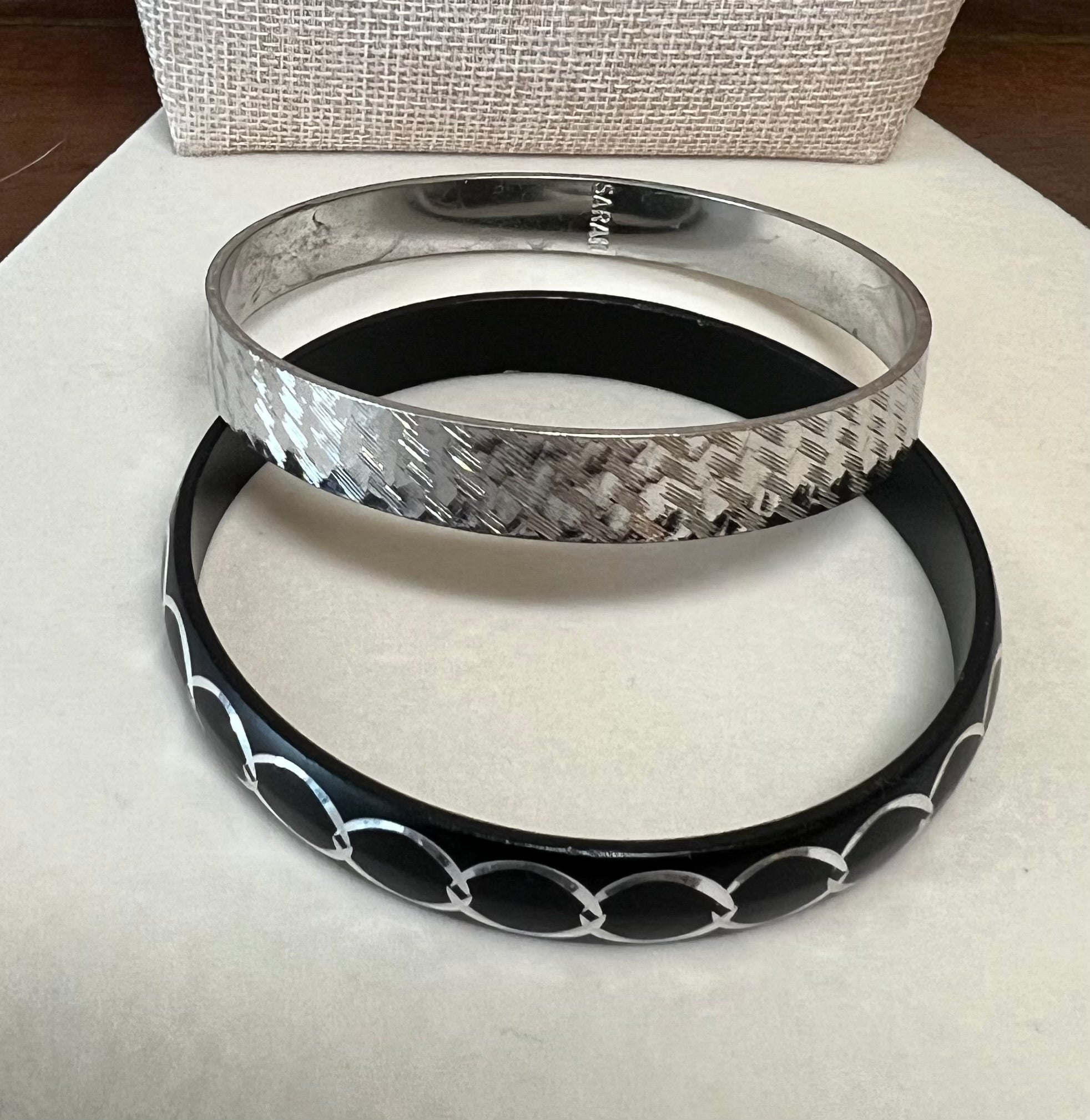 Vintage Sarah Coventry Bangle and Black Silver tone Link Bangle
