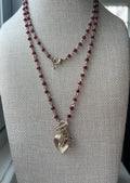Vintage Napier Cupid locket charm necklace 30 inch red beaded gold tone chain