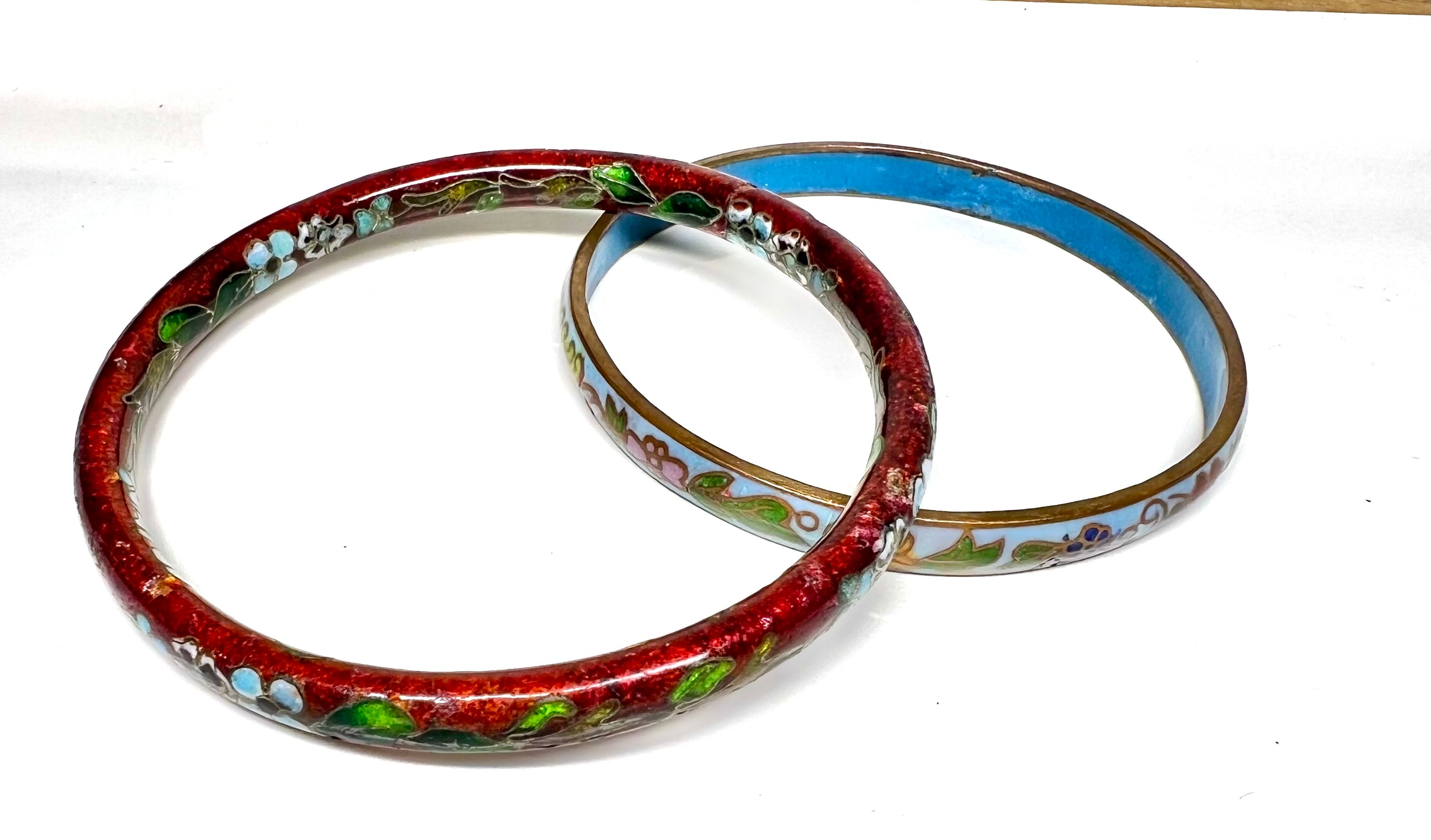 Pair of Vintage Cloissone Floral Bangle Bracelets