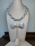 Vintage 1950s Floral Periwinkle Necklace and Earrings set