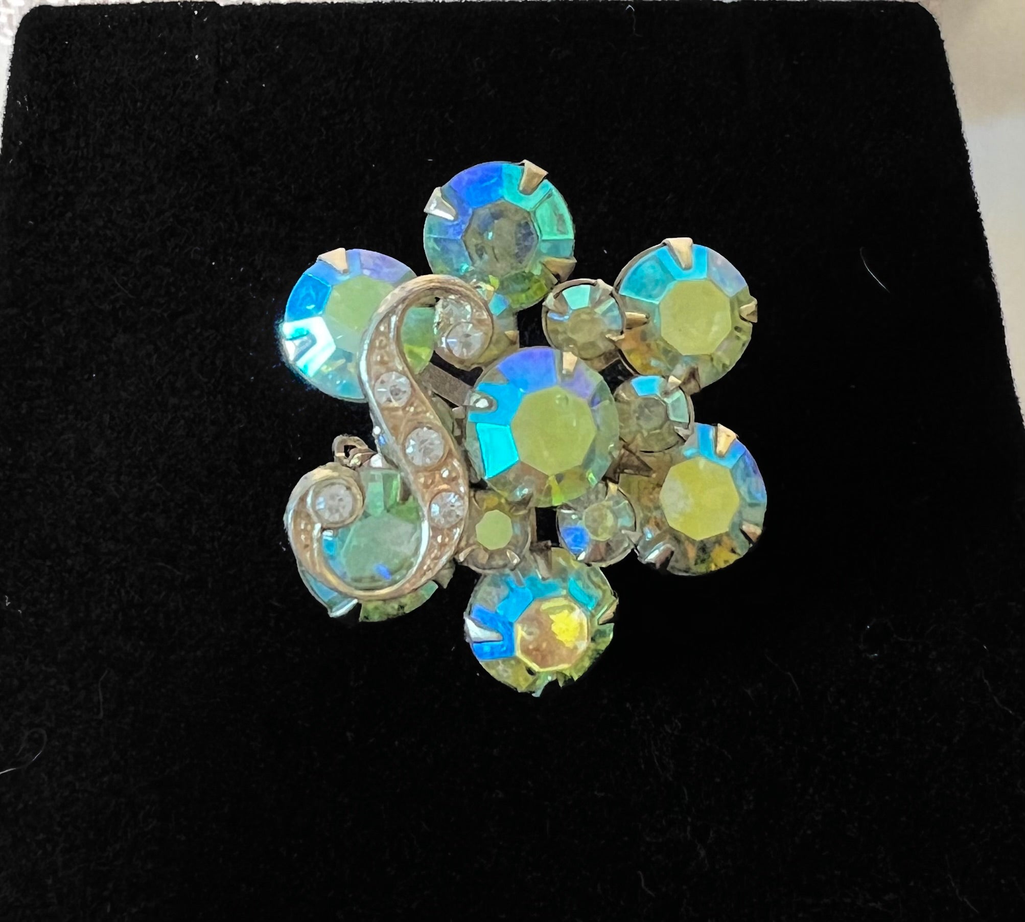Vintage Aurora Borealis Rhinestone Brooch with S Monogram