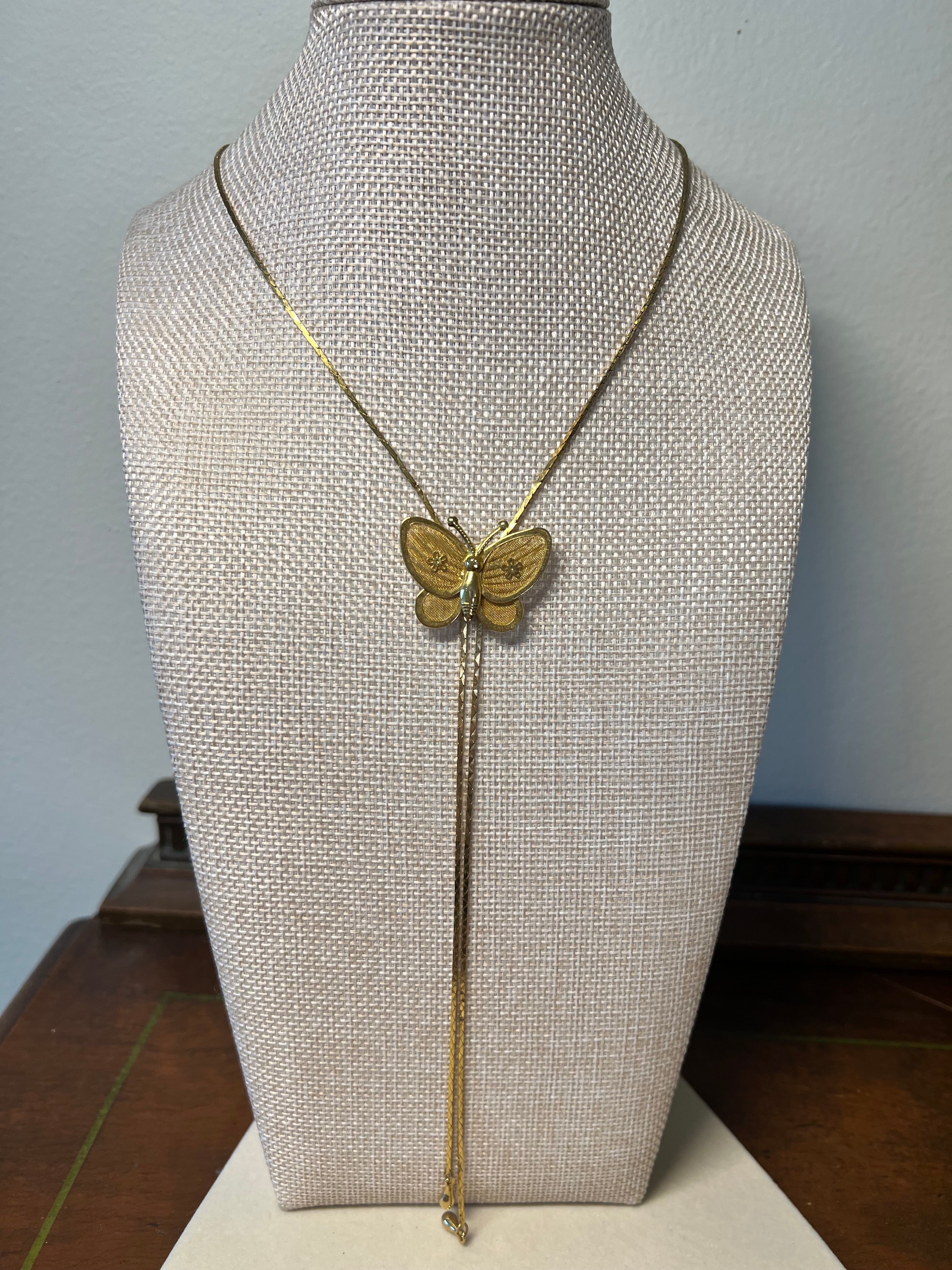 Vintage 1980s Butterfly Lariat Necklace