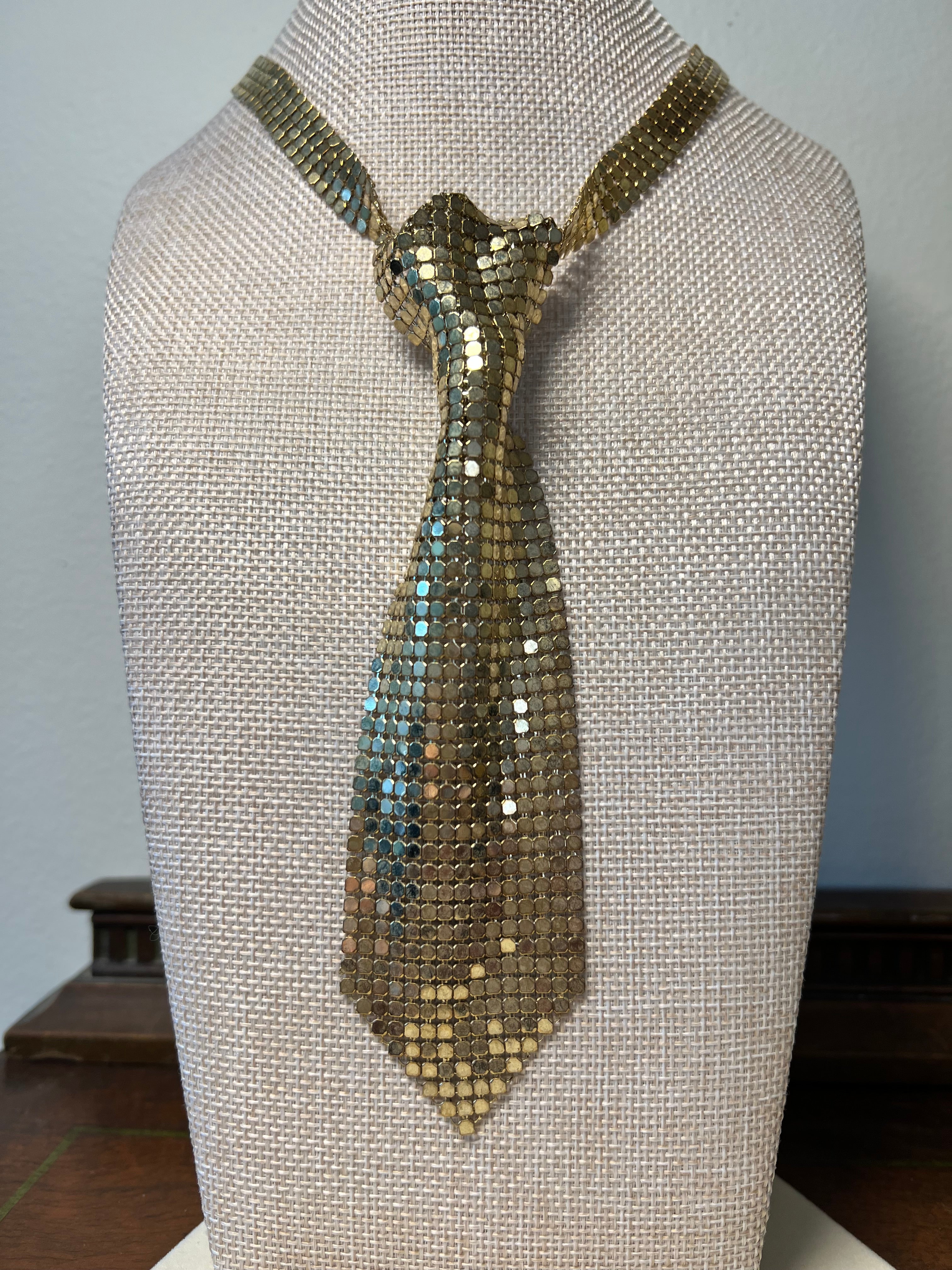 1980s Liquid Metal Mesh Tie Necklace