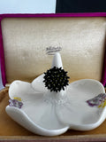 Vintage Alan J gold tone black sea urchin statement ring