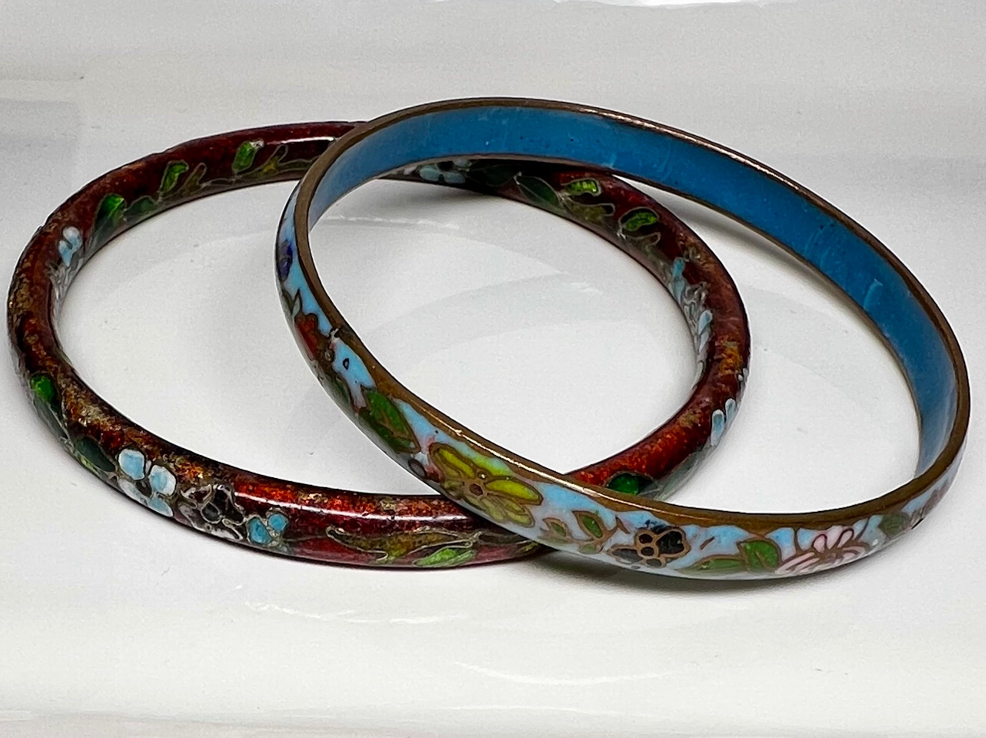 Pair of Vintage Cloissone Floral Bangle Bracelets