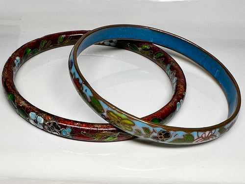 Pair of Vintage Cloissone Floral Bangle Bracelets