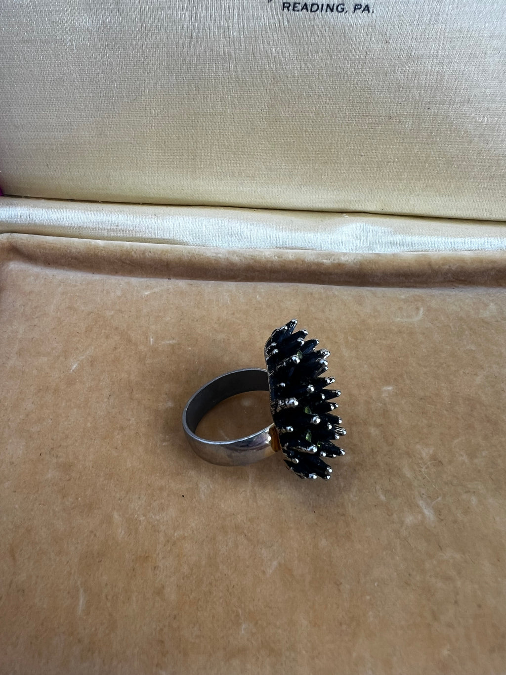 Vintage Alan J gold tone black sea urchin statement ring