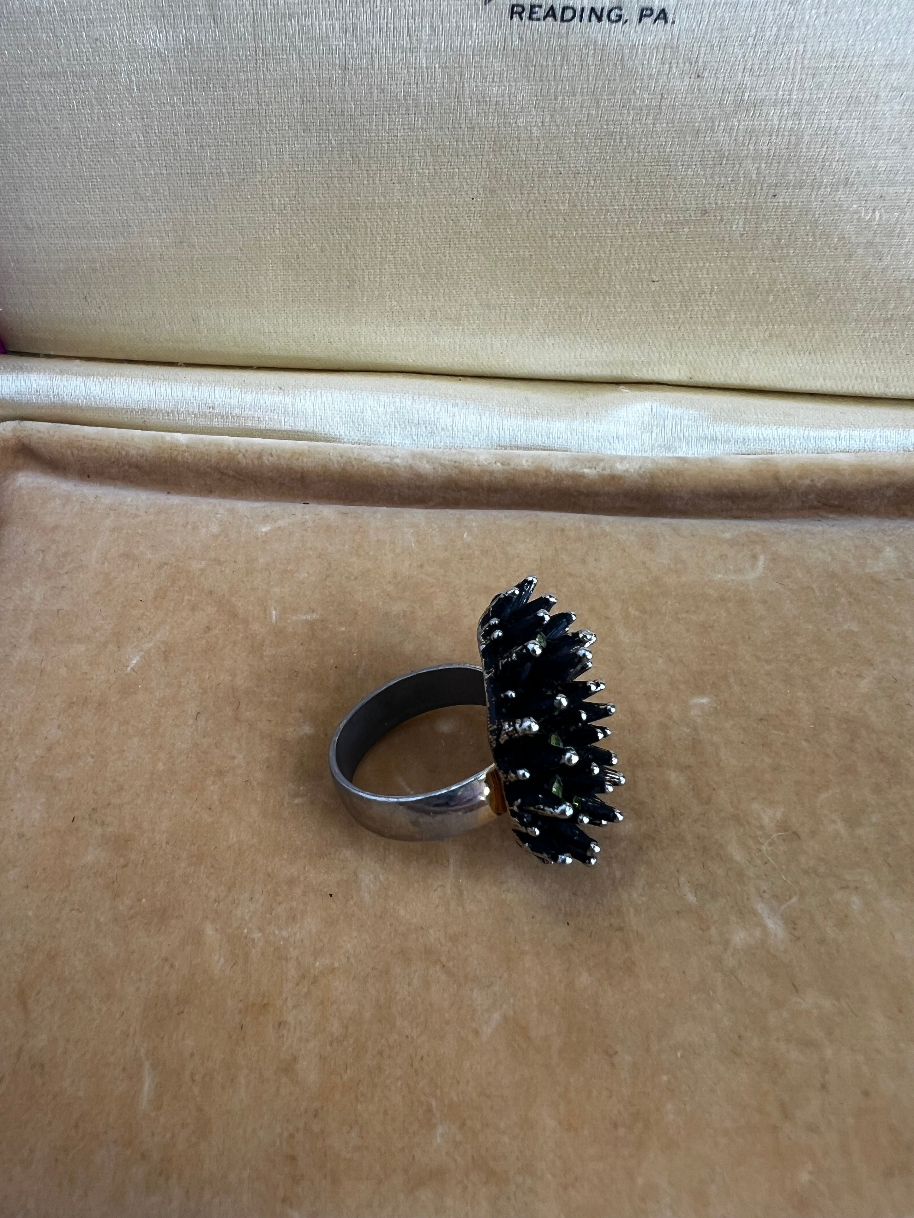 Vintage Alan J gold tone black sea urchin statement ring