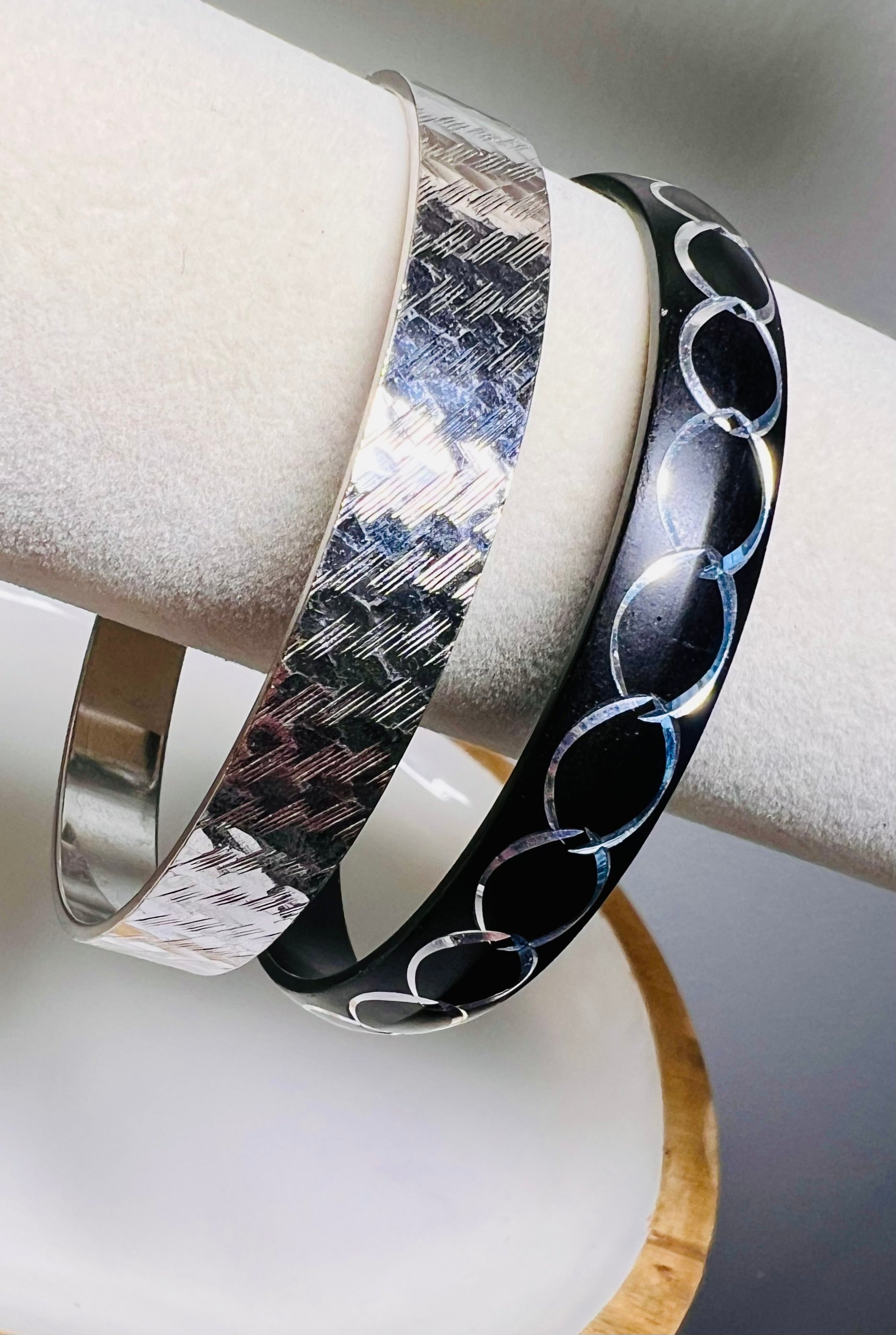 Vintage Sarah Coventry Bangle and Black Silver tone Link Bangle