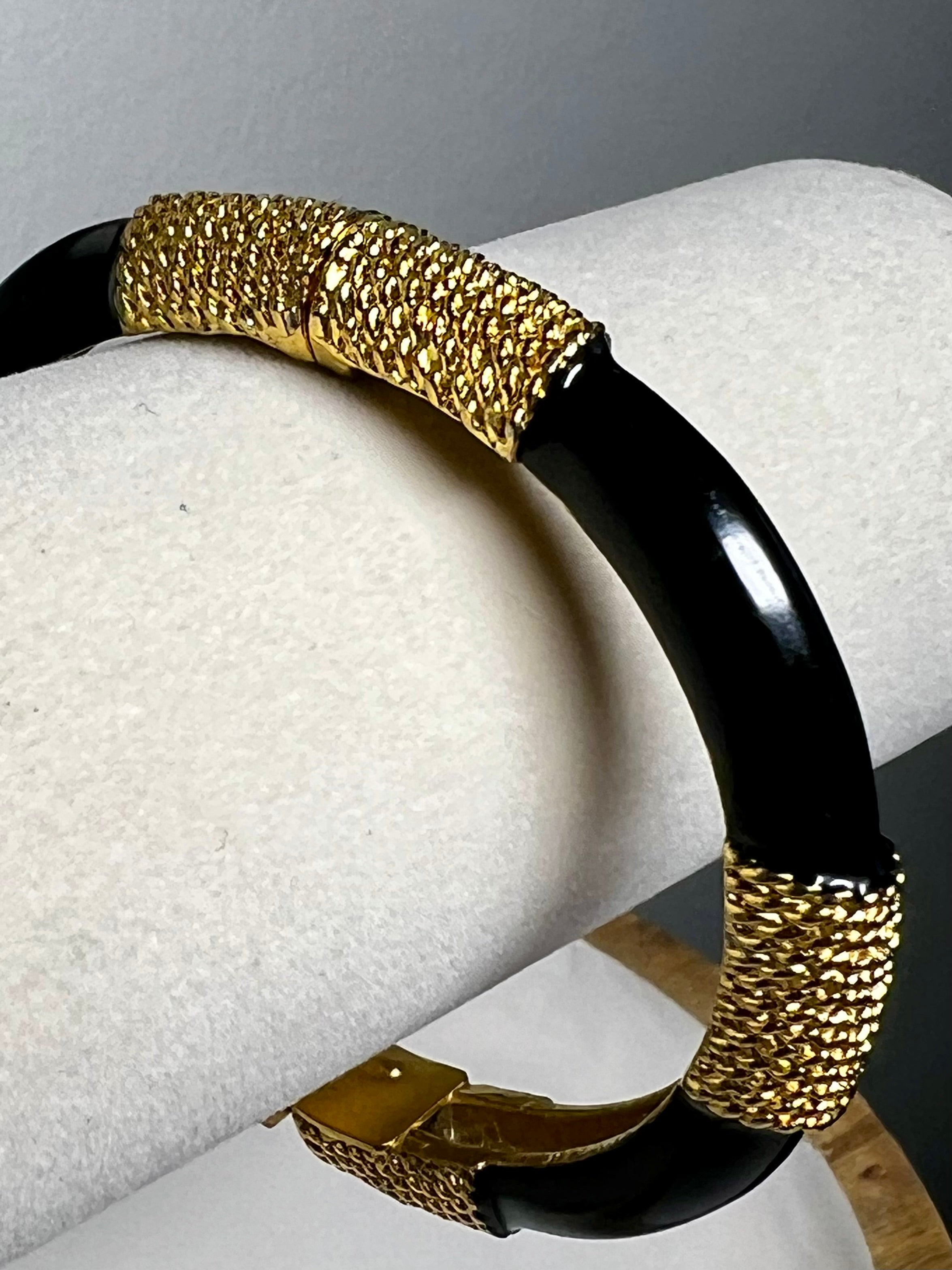 Vintage Black and Gold tone Hinge Bracelet