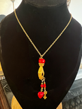 Gold tone figa necklace with heart and arrow charms 20 inches